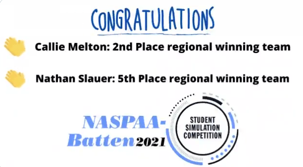 MPA students Callie Melton and Nathan Slauer named regional winners